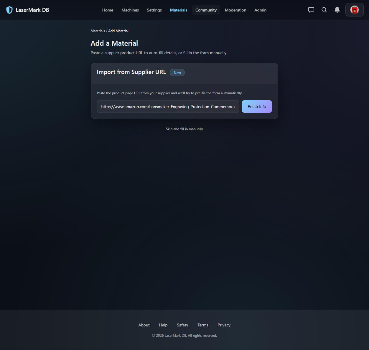 URL Material Entry Automation