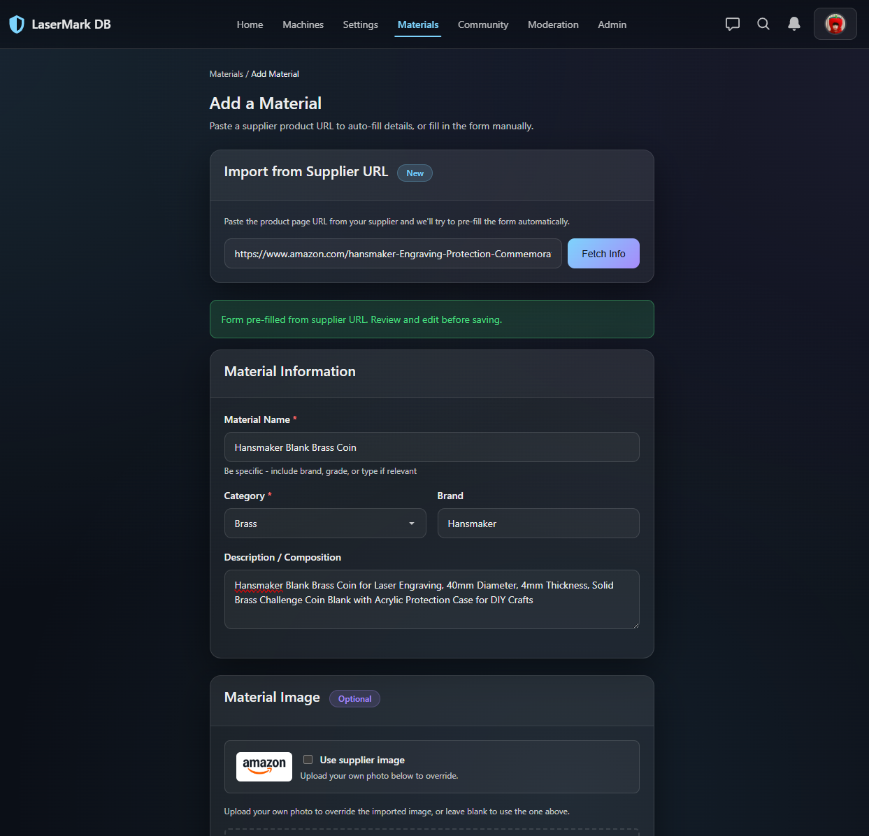 URL Material Entry Automation