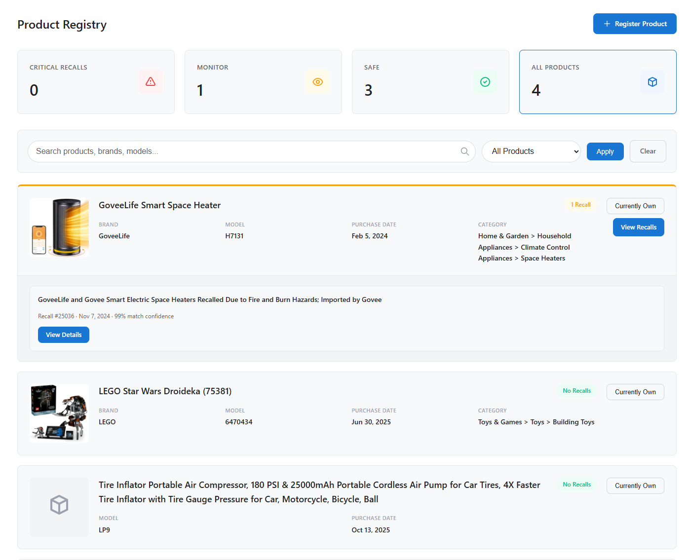 RecallSeeker dashboard proof of concept