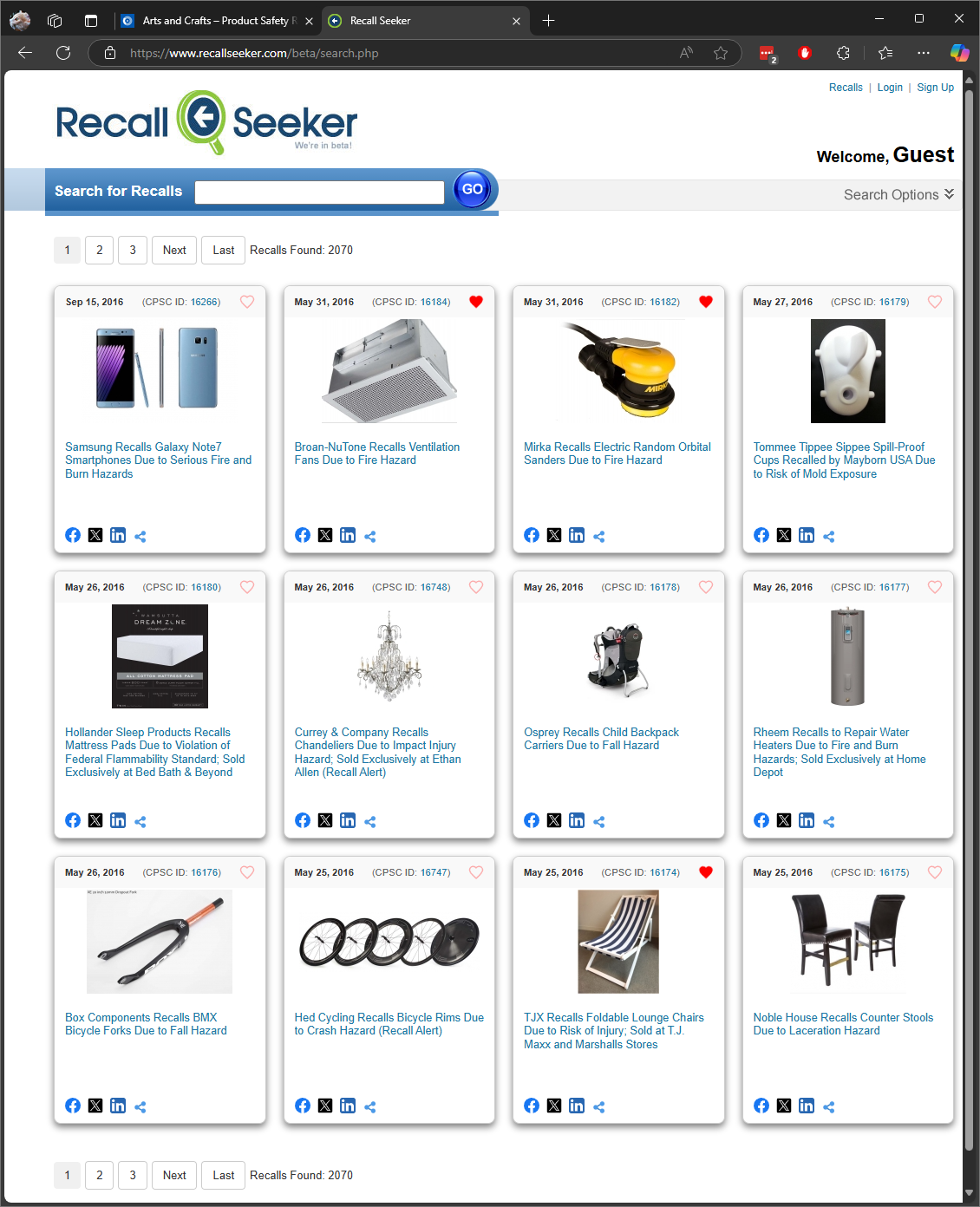 RecallSeeker recall list mockup